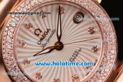 Omega De Ville Ladymatic Swiss ETA 2824 Rose Gold Case Rose Gold Bracelet with Diamond Bezel and White Dial