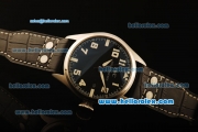 IWC Pilot Swiss Quartz Steel Case with Black Dial and Black Leather Strap-White Markers