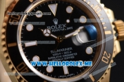 Rolex Submariner Clone Rolex 3135 Automatic Yellow Gold Case/Bracelet with Black Dial and Dot Markers - 1:1 Original (BP)