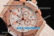 Hublot Big Bang Chrono Miyota OS20 Quartz Rose Gold Case with White Dial Arabic Numeral/Stick Markers and Diamonds Bezel