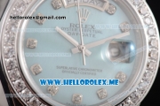 Rolex Day Date Masterpiece Swiss ETA 2836 Automatic Stainless Steel Case/Bracelet with Blue Dial and Roman Numeral Markers Diamonds Bezel (BP)