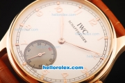 IWC Portuguese Asia 6497 Manual Winding Movement Rose Gold Case with White Dial and Brown Leather Strap