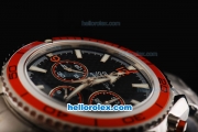 Omega Seamaster Chronograph Miyota Quartz Movement Steel with Black CF Dial and Orange Numeral/Stick Marker-SS Strap