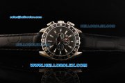 Omega Seamaster GMT Chronograph Quartz Movement Steel Case with Black Dial and Black Bezel