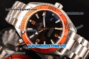 Omega Planet Ocean Clone Omega 8500 Automatic Steel Case/Bracelet with Black Dial Orange Bezel and White Stick Markers (EF)