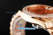 Rolex Day Date II Automatic Movement Full Rose Gold with Diamond Bezel-Diamond Markers and Rose Gold Dial