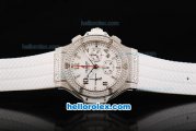 Hublot Big Bang Swiss Valjoux 7750 Automatic Movement Diamond Bezel with White Dial and Silver Markers-White Rubber Strap