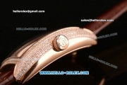 Franck Muller Casablanca Swiss ETA 2836 Automatic Rose Gold Case with Black Numeral Markers Diamond Dial and Brown Leather Strap