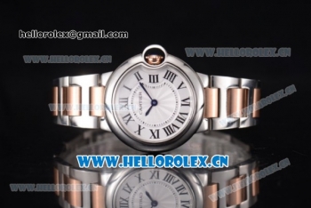 Cartier Ballon Bleu Medium Miyota OS2035 Quartz Two Tone Case/Bracelet with Roman Numeral Markers and White Dial