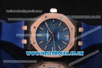 Audemars Piguet Royal Oak 36mm Asia ST16 Automatic PVD Case with Blue Dial Rose Gold Bezel and Blue Rubber Strap (EF)