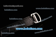 Cartier Tank Anglaise Swiss Quartz Steel Case with Black Leather Strap White Dial and Black Markers