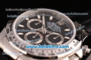 Rolex Daytona Oyster Perpetual Swiss Valjoux 7750 Chronograph Movement Silver Case with Black Dial and Black Leather Strap