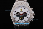 Ferrari Working Chronograph Full Stainless Steel Case with White Bezel and White Dial-Small Calendar and Stainless Steel Strap