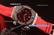 Hublot King Power Swiss ETA 2824 Automatic Steel Case with Black Dial and Red Rubber Strap