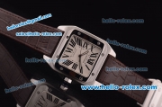 Cartier Santos Swiss ETA 2824 Automatic Steel Case with White Dial and Brown Leather Strap