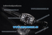 Franck Muller Black Croco Asia Automatic PVD Case with Black Dial and Arabic Numeral Markers Black Leather Strap