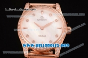 Omega De Ville Prestige Miyota Quartz Rose Gold Case/Bracelet with White MOP Dial Diamonds Bezel and Diamonds Markers