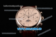 Breguet Grande Complication Moon Phase Chrono Venus 7750 Manual Winding Steel Case with White Dial Brown Leather Strap and Roman Numeral Markers (GF)