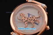 Cartier Le Cirque Animalier de Cartier Swiss Quartz Rose Gold Case with White MOP Dial and White Leather Strap