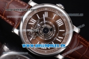 Cartier Rotonde de Cartier Astrotourbillon Asia 2813 Automatic Steel Case with Brown Dial Roman Numeral Markers and Brown Leather Strap