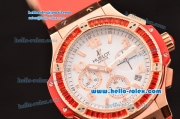 Hublot Big Bang Chronograph Miyota OS20 Quartz Rose Gold Case With Red Diamond Bezel White Dial and Orange Rubber Strap