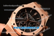 Audemars Piguet Royal Oak Chrono Rose Gold Case With Black Dial Clone AP3126 Automatic Black Leather