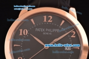 Patek Philippe Calatrava Swiss ETA 2824 Automatic Rose Gold Case with Black Leather Strap Black Dial Numeral/Stick Markers