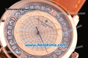 Vacheron Constantin Metiers D Art Miyota OS2035 Quartz Rose Gold Case with Beige Dial and Brown Leather Strap