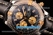 Breitling Chronomat Evolution Swiss Valjoux 7750 Automatic Steel Case with Black Dial and Yellow Gold Stick Markers (BP)