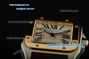 Cartier Santos 100 Medium Swiss Quartz Steel Case Gold Bezel with Brown Leather Strap White Dial Roman Markers ETA Coating