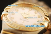Omega Constellation Swiss Quartz Steel Case with Diamond Bezel and White Dial-Two Tone Strap