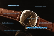 Panerai Radiomir Swiss ETA 6497 Manual Winding Steel Case with Black Dial and Brown Leather Strap - Beige Markers