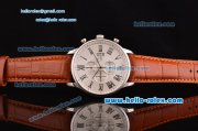 IWC Portuguese Chrono Japanese Miyota OS10 Quartz Stainless Steel Case with Brown Leather Strap and White Dial Roman Markers