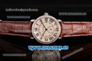 Cartier Rotonde De Asia Manual Winding Steel Case with White Dial Diamonds Bezel and Black Roman Numeral Markers