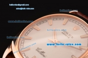 Rolex Cellini Danaos Swiss Quartz Rose Gold Case with Brown Leather Strap White Dial Stick Markers