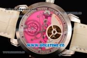 Ulysse Nardin Skeleton Tourbillon Manufacture Asia Automatic Steel Case with Pink/White Dial and White Leather Strap