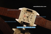 Cartier Santos 100 Swiss Valjoux 7753 Automatic Movement White Dial with Brown Leather Strap