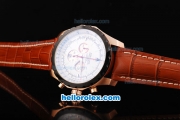 Breitling Chrono-Matic Chronograph Quartz Movement PVD Bezel with White Dial and RG Case/Subdials-Brown Leather Strap