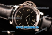 Panerai Luminor Base Destro Left Handed Dive Watch Pam 219 O Swiss ETA 6497 Manual Winding Steel Case with Black Dial Black Leather Strap and Stick/Arabic Numeral Markers (H)