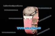 Audemars Piguet Royal Oak Lady Swiss Quartz Steel Case with Pink Leather Strap White Dial and Stick Markers