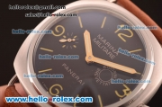 Panerai Luminor Marina Asia 6497 Manual Winding Steel Case with Black Dial and Brwon Leather Strap