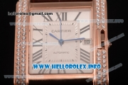 Cartier Tank Anglaise Miyota 9015 Automatic Rose Gold Case with Black Roman Numeral Markers and Silver Dial - Diamonds Bezel