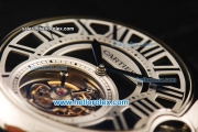 Cartier ballon bleu de Cartier Swiss Tourbillon Manual Winding Movement Steel Case with Black Dial and Black Leather Strap