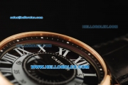 Cartier Rotonde de Cartier Automatic Movement Rose Gold Case with Black Dial and Black Leather Strap