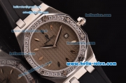 Audemars Piguet Royal Oak Lady Miyota OS2035 Quartz Steel Case with Diamond Bezel Grey Dial and Black Rubber Strap