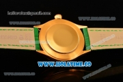 Rolex Cellini Time Asia 2813 Automatic Yellow Gold Case with White Dial Green Leather Strap and Stick Markers