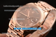 Rolex Day-Date Clone Rolex 3235 Automatic Rose Gold Case with Brown Dial Roman Numeral Markers and Rose Gold Bracelet (CF)