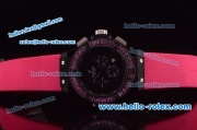 Hublot Big Bang Diamond Bezel Chronograph Quartz PVD Case with Black Dial and Pink Rubber Strap