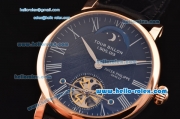 Patek Philippe Complications ST22 Automatic Rose Gold Case with Roman Numeral Markers Black Dial and Black Leather Strap