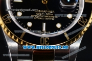 Rolex Submariner Clone Rolex 3135 Automatic Two Tone Case/Bracelet with Black Dial and Dot Markers PVD Bezel (BP)